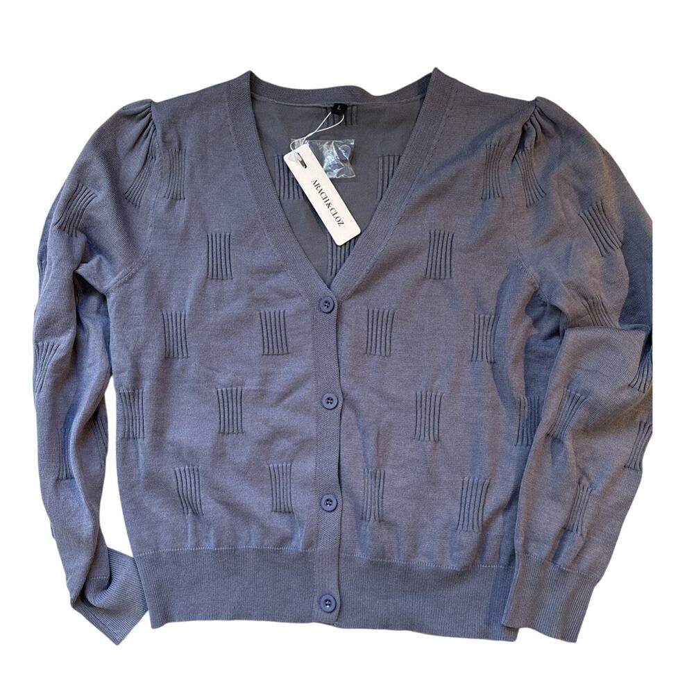 NWT Arach & Cloz Blue Textured Cardigan Large